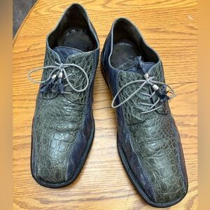 Romano Crocodile Oxfords in Green and Blue